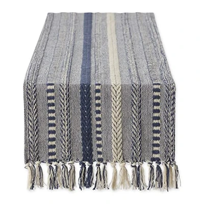 Immagine di DII Runner da tavola a righe intrecciate, collezione Farmhouse, 38 x 183 cm (38 180 cm, frange incluse), blu francese