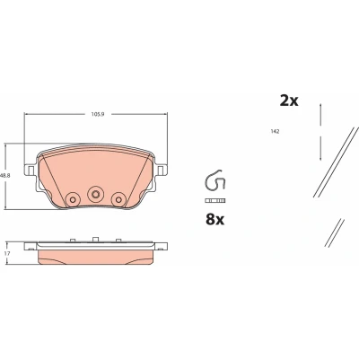Immagine di TRW GDB2553 Kit pastiglie freno Non predisposto per contatto segnalazione usura con accessori