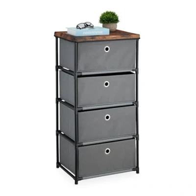 Immagine di Relaxdays Cassettiera in Stile Industriale, Comò con 4 Cassetti e Ripiano Tessuto, Metallo, 85x43x33 cm, Grigio Marrone, Acciaio