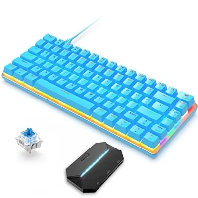 Immagine di 82 Tasti Tastiera Meccanica e Adattatore per Giochi Cablati, 80% Retroilluminazione a LED Arcobaleno Interruttori Blu Anti Ghosting Windows Mac PC PS4 XBox N Switch Console Gamers,