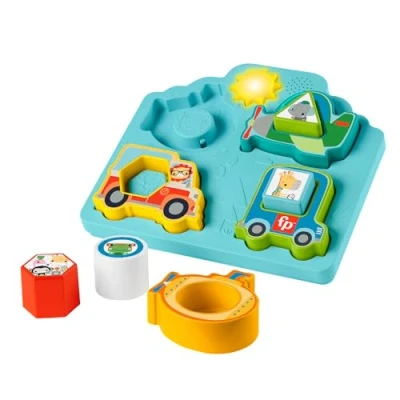 Immagine di Fisher Price Veicolo Cercaforme Sonori, Puzzle 2 in 1 con Veicoli e Pezzi a Tema Animale, Include Musica Suoni per stimolare Le capacità motorie, Giocattolo Bambini, 9+ Mesi, HRP31
