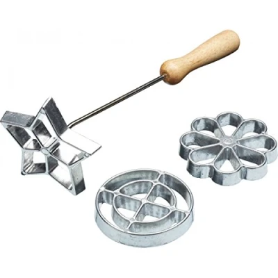 Immagine di KitchenCraft Home Made Ferri per Rosette Svedesi, Metallo, Set di 4 Stampi Biscotti Tipici Scandinavi, Argento, 28 x 30 cm