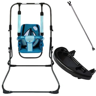 Immagine di Skyline altalena per bambini, 2 in 1, da giardino, interni ed esterni, una cintura di sicurezza con asta, compatta pieghevole esterni