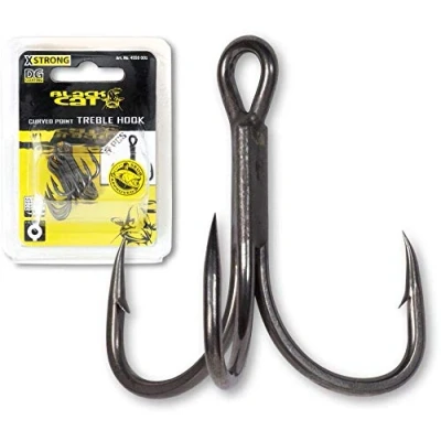 Immagine di Black Cat Curved Point Treble Hook DG Size 2/0 (5 pezzi) Ancorette