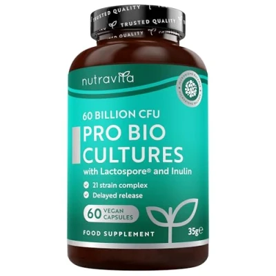 Immagine di Probiotico vegano con 60 miliardi CFU coltura vegana avanzata 21 ceppi vivi Batteri lattici Lactobacillus &amp; Bifidobacterium Enzimi digestivi Colture batteriche Nutravita
