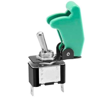 Immagine di Heschen Interruttore a levetta in metallo scatto, 12V 20A, SPST, ON/OFF 2 posizioni, pin, con tappo impermeabile (Tappo Verde)