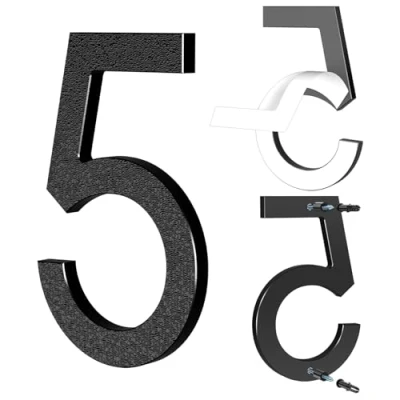 Immagine di Yafimea Numero civico esterno 15 cm nero, Numeri civici adesivi o a vite, effetto galleggiante 3D, plastica resistente per parete cancello (5)