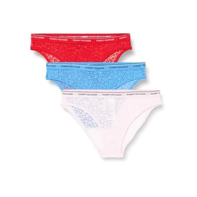 Immagine di Tommy Hilfiger Slip Bikini Modellanti Donna Confezione da 3 con Pizzo, Multicolore (Fierce Red/Blue Spell/Pearly Pink), XL