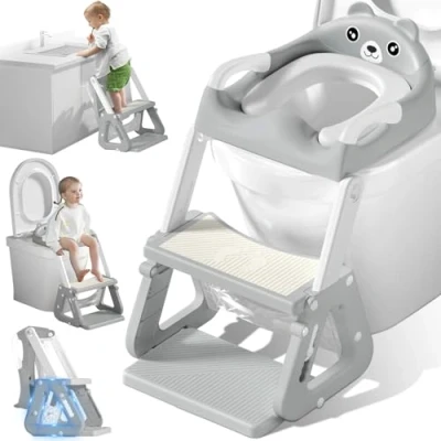Immagine di Vautvis Riduttore Scaletta Wc Bambini, Bambini Pieghevole, Water Sedile Rialzato, 2 In 1 Con Scale, Pedana Antiscivolo Anti Spruzzo, Scala Per Wate