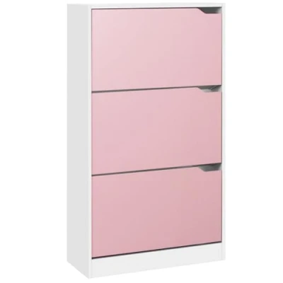 Immagine di BAKAJI Scarpiera Portascarpe in Legno MDF con 3 Ante Porta Scarpe a Ribalta Maniglie Scomparsa Doppia Profondità Dimensioni Compatte Slim 63 x 24 115 cm Salvaspazio Ingresso Casa (Rosa e Bianco)