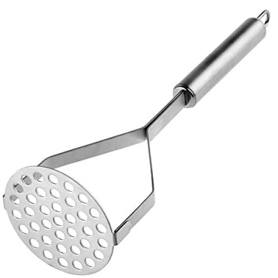 Immagine di Stamping di patate kadax con piastra perforata, timbro vegetale in acciaio inossidabile, cavallo stampaggio da cucina manico ovale, pressa patate, perfetta per verdure, purea