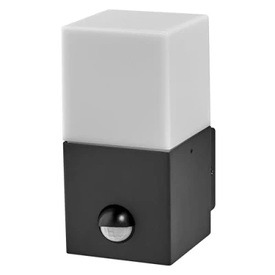 Immagine di LEDVANCE ENDURA CLASSIC FIGO SQ W SEN lampada da esterno, parete, grigio scuro, alluminio, installazione semplice e veloce, IP44, illuminazione indiretta, rilevatore di movimento