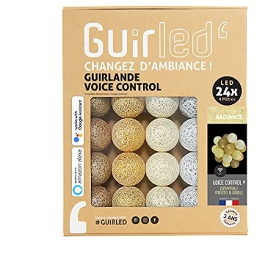 Immagine di GuirLED Ghirlanda luminosa con Sfere in cotone LED USB, controllo vocale Amazon Alexa &amp; Google Assistant Programmabile all&#039;infinito Adattatore CA 2xUSB incluso 24 da 2,4 m Radianza