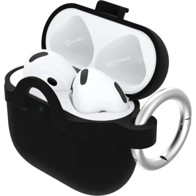 Immagine di OtterBox Custodia Soft Touch per AirPods (4th Gen), soffice al Tatto, antishock, Graffi e Cadute, Ultra Sottile con moschettone, Nero
