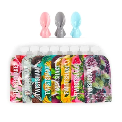 Immagine di Twistshake 8x Sacchetti Riutilizzabili Per Alimenti Bambini 100ml + 3x Cucchiai A Doppia Chiusura e Senza BPA
