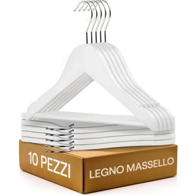 Immagine di Praknu Grucce bambini in Legno Bianche Set da 10 pezzi di Faggio Certificato FSC® Appendiabiti con Tacche e Gancio Girevoli