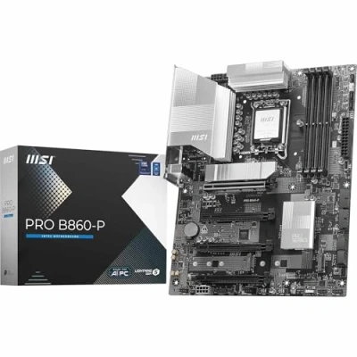 Immagine di MSI PRO B860 P Scheda madre ATX, supporta processori Intel Core Ultra (Serie 2), LGA 1851, 12 fasi di alimentazione, Boost memoria DDR5 (8600+ MT/s OC), PCIe 5.0 x16 e 4.0 x16, M.2 Gen5, LAN 5G