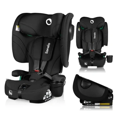 Immagine di LIONELO Seggiolino Auto Pieghevole NELLY I SIZE con ISOFIX per Bambini 76 150cm (15 mesi 12 anni) Contrario di marcia e in retro, Cinghia TT, Protezione Laterale, Regolazione Completo (Nero)