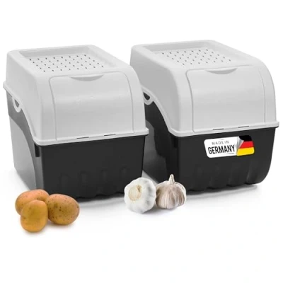 Immagine di Novaliv contenitore per patate, 2 pezzi, grande, 9 l, bianco, verdure, impilabile, cipolle, frutta, salvafreschezza,