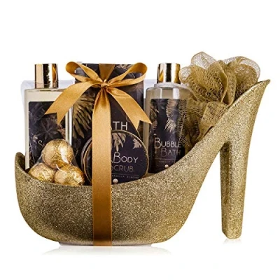 Immagine di accentra Luxury Set Da Bagno Con Pompetta Glitterata Dorata, 9 Pezzi, Di Bellezza Lusso, Doccia, Per Un&#039;esperienza Rilassante Spa, Panda
