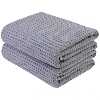 Immagine di Polyte telo bagno in microfibra a nido d&#039;ape grigio oversize 76,2 x 152,4 cm 2 pezzi