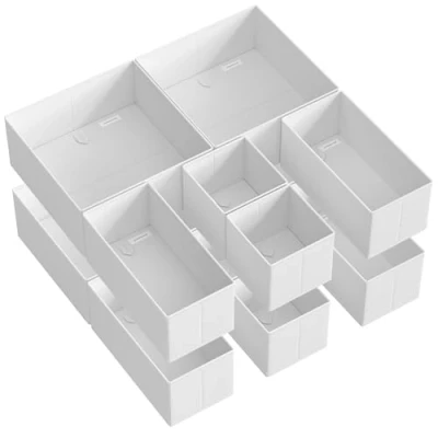 Immagine di SONGMICS Divisore per Cassetti, Organizzatore Armadio, Set di 6, Scatole Stoccaggio Pieghevoli in TNT, Calze, Biancherie, Reggiseni, Cravatte, Sciarpe, Bianco Nuvola RDZ006W01