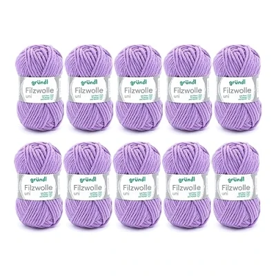 Immagine di Gründl Felting Wool Uni (Lana per infeltrire, Lavorare a Maglia e all&#039;Uncinetto, Filato di Pura Lana Vergine al 100%, 50 g / m, Dimensioni dell&#039;ago: 8 9, 10 x g), Lilla