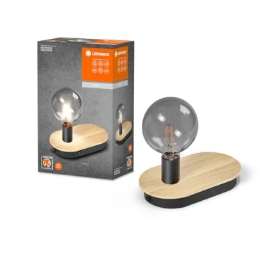 Immagine di LEDVANCE DECOR Wood lampada da tavolo in legno TOUCH USB, nera, attacco E27 per una facile sostituzione della lampada, compatibile con normale o smart, protezione IP20