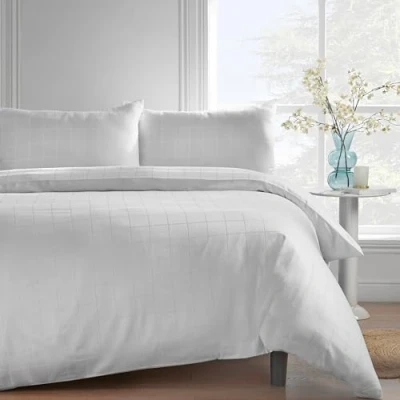 Immagine di Catherine Lansfield Lenzuolo con angoli per letto singolo, 300 fili, in cotone a quadri, colore bianco