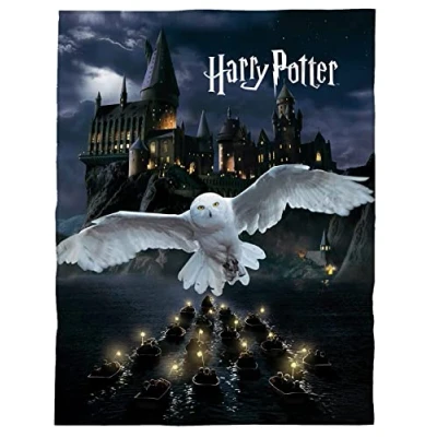 Immagine di Morbida coperta in pile a tema Harry Potter, 150 x 200 cm, con lo stemma di Grifondoro della scuola Hogwarts, Gufo, colore nero