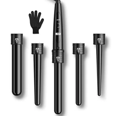 Immagine di Ferro Arricciacapelli 5 in 1 Ondulatore Modellatore Multifunzione Schermo LCD 80C 230C Temperatura Regolabile Ceramica con Ferri di Diverso Diametro ET W301(Nero)
