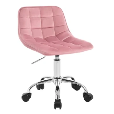 Immagine di WOLTU Sedia da Ufficio senza Braccioli, Trucco Girevole, Scrivania con Rotelle, Computer, Altezza Regolabile, in Velluto e Metallo, Rosa, BS153rs