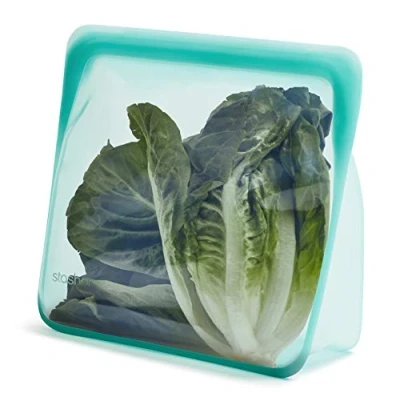 Immagine di Stasher Stand Up Bag Mega (Aqua) Sacchetti sandwich riutilizzabili per viaggi e cibo in plastica con chiusura a zip 24,1 cm x 27,9 3,8 / 3L