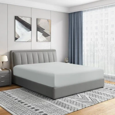 Immagine di Cathay Home Lussuoso lenzuolo con angoli per letto singolo, in microfibra spazzolata ultra morbida, resistente alle pieghe e allo sbiadimento, tasca standard, grigio chiaro, queen size