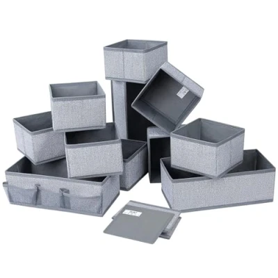 Immagine di DIMJ 12 Pezzi Set Organizer Cassetti, Non Tessuto Cassetto Organizer, Divisori per Scatola di Immagazzinaggio Pieghevole, Texture Grigio Chiaro