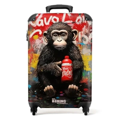 Immagine di NoBoringSuitcases.com Valigia Bagaglio a Mano, Valigia, Trolley, Trolley 55x40x20, da 10 kg, Mano 55x40x20 cm (Scimpanzé graffiti Rosso)