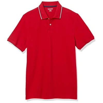 Immagine di Amazon Essentials Polo in piqué di Cotone Slim Uomo, Rosso Thin Stripe, XL