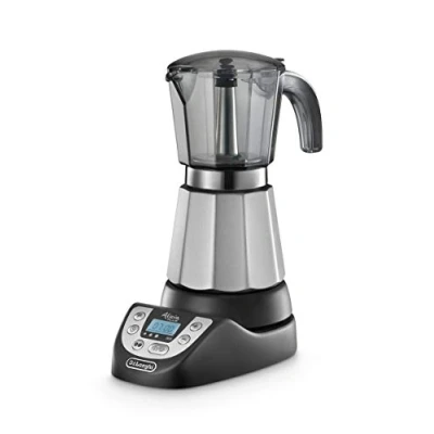 Immagine di De&#039;Longhi Alicia PLUS EMKP63.B Caffettiera Moka Elettrica 3 6 Tazze, Caffè caldo per 30 minuti, Funzione ORZO, Spegnimento automatico, Risparmio energetico, Facile da usare e pulire, Nero/Argento