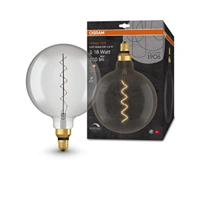 Immagine di OSRAM Lampada LED Vintage 1906 vetro fumé, 4,8W, 150lm, forma Globo con diametro 200mm e attacco E27, luce bianca calda, filamento a spirale, dimmerabile, durata fino 15.000 ore