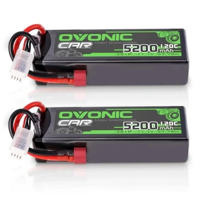 Immagine di OVONIC Batteria Lipo da 3 s, 11,1 V, 5200 mAh, 120 C, con spina a T Deans per auto RC, camion, Truggy, quadricottero, elicottero, barca, aereo (2 pezzi)