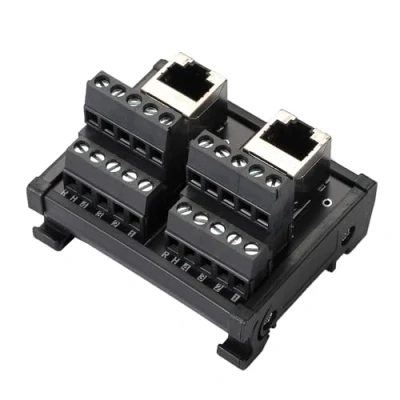 Immagine di PENGLIN RJ45 8P8C DIN montaggio su guida Ethernet connettore distribuzione breakout board 2 vie adattatore femmina verticale