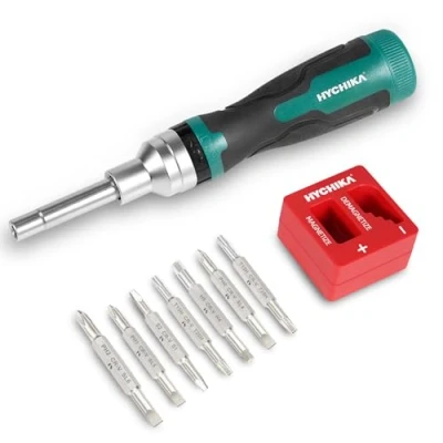 Immagine di HYCHIKA Cacciavite a cricchetto 16 in 1 multibit, set di cacciaviti All One con Phillips, intaglio, torx, quadro, esagonali e chiave dado doppia testa.