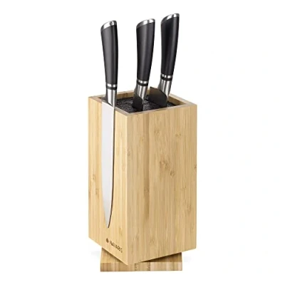 Immagine di Navaris Ceppo Portacoltelli Magnetico Universale Legno bambù Contenitore Porta Coltelli Girevole Setole Posacoltelli Poggia Coltello Verticale