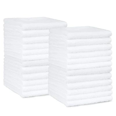Immagine di Amazon Basics Asciugamano per il viso in 100% cotone extra assorbente, ad asciugatura rapida, salone e bagno, confezione da 24, Bianco, 30 x cm