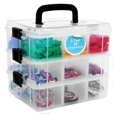 Immagine di Bins &amp; Things Contenitore impilabile con 18 scomparti regolabili trasparente organizer per oggetti artigianali e scatola perline forniture artistiche