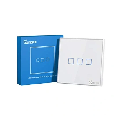 Immagine di SONOFF T2EU1C RF Pulsante 86 Tipo Pannello a parete Telecomando wireless 433 MHz appiccicoso, Controllo due vie,nessun cablaggio richiesto, batteria necessaria (non inclusa), 3 gruppo