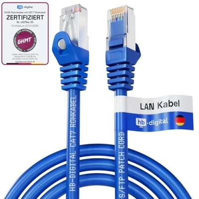 Immagine di HB Digital 1,5m Cavo Ethernet CAT 7 LAN S/FTP PiMF LSZH AWG26 Rete con Connettori RJ45 6A 10 Gbits/600 MHz Ideale per Patch Panel Server PC Laptop Smart TV DSL Blu