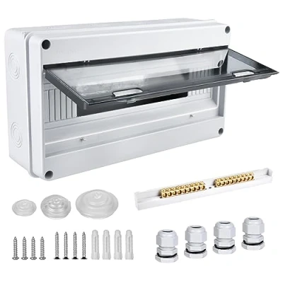 Immagine di scatola dei fusibili a parete, di distribuzione IP65 con 1 fila 18 moduli, morsetti in ottone, distributore piccole dimensioni per ambienti umidi, giardini, esterni, ville, colonne