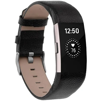 Immagine di Techwills Cinturino di ricambio in vera pelle per Fitbit Charge 2, unisex, colore: nero