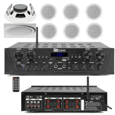 Immagine di KIT AUDIO FILODIFFUSIONE CON REGOLAZIOVE VOLUME SEPARATO CASSE DA SOFFITTO BLUETOOTH RADIO FM (CON 6 CASSE)